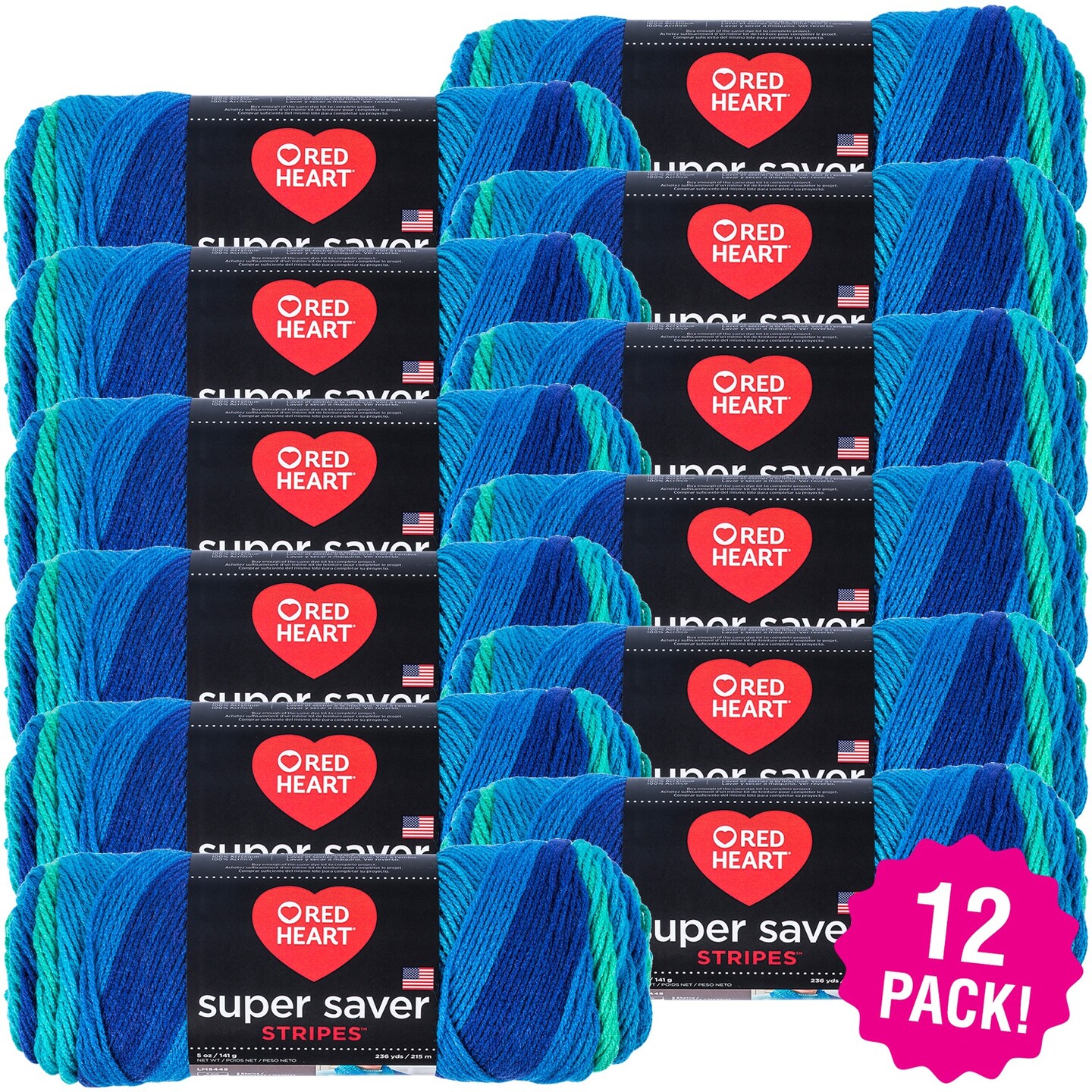 Multipack of 12 - Red Heart Super Saver Yarn-Cool Stripe