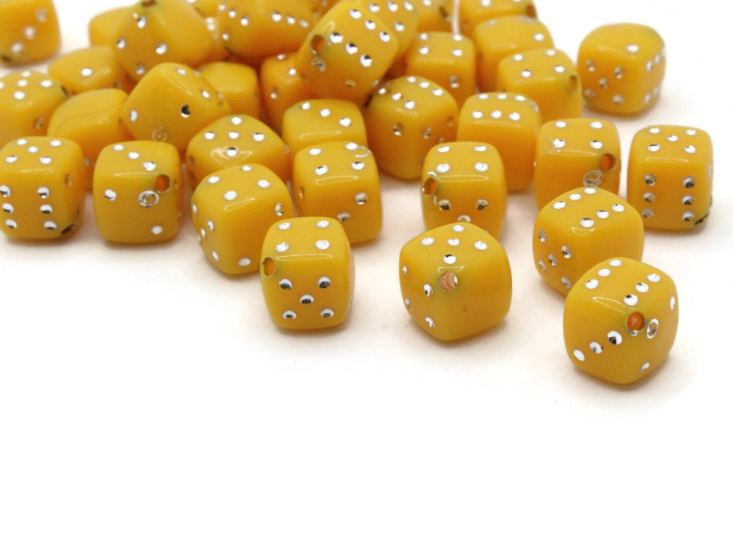 50 8mm Opaque Yellow Plastic Dice Beads