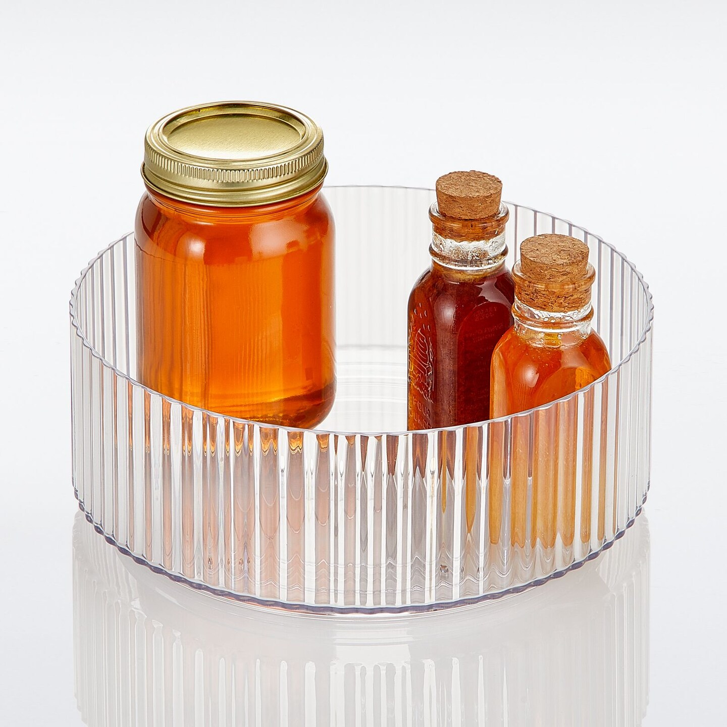 mDesign Fluted Lazy Susan Turntable Spinner for Kitchen/Bathroom