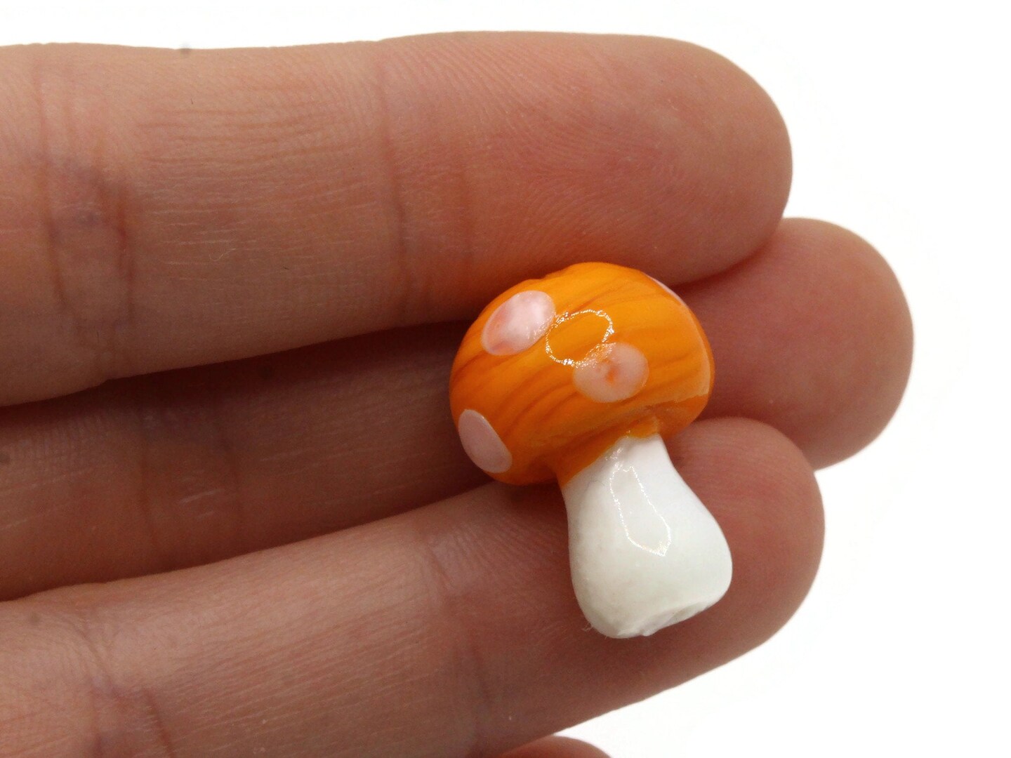 6 19mm Orange and White Mushroom Polka Dot Lampwork Glass Beads