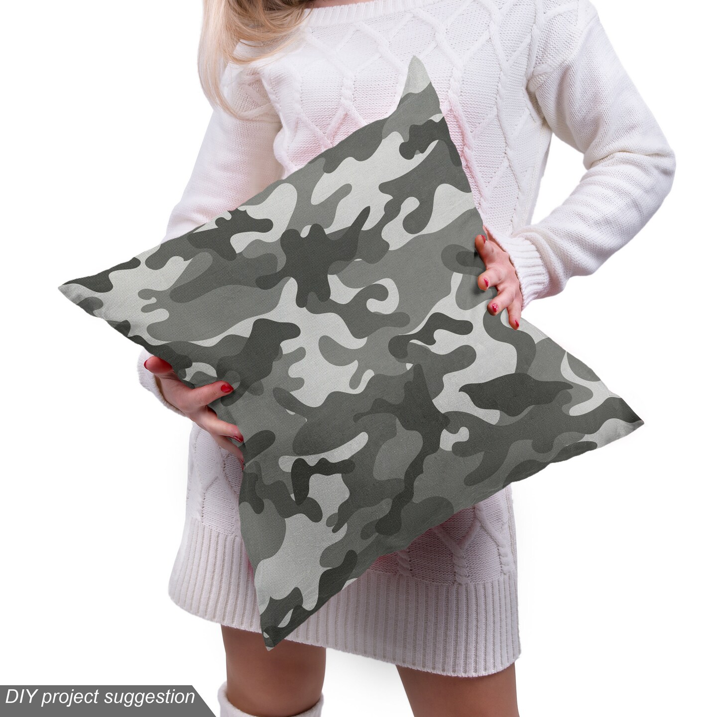 Ambesonne Camouflage Fabric by the Yard, Monochrome Attire Pattern Camouflage Inside Vegetation Fashion Design Print, Decorative Fabric for Upholstery and Home Accents, 5 Yards, Grey Coconut
