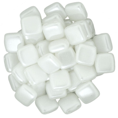 Czechmate 6mm Square Glass Czech Two Hole Tile Bead, Pearl Coat-White