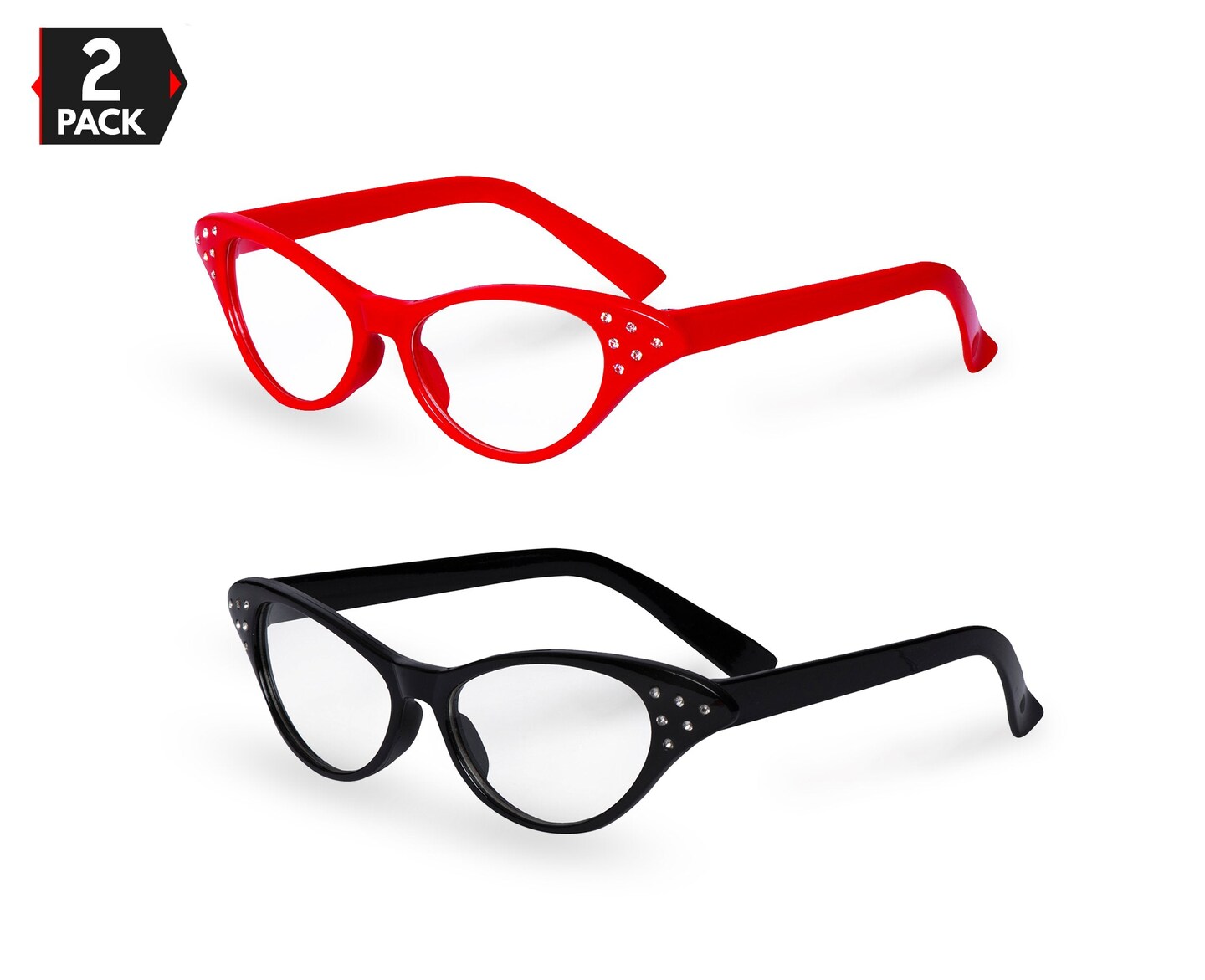 Big Mo s Toys Red Black Cat Eye Retro Costume Dress Up Hip Hop Rhinestone Glasses 2 Pack Michaels