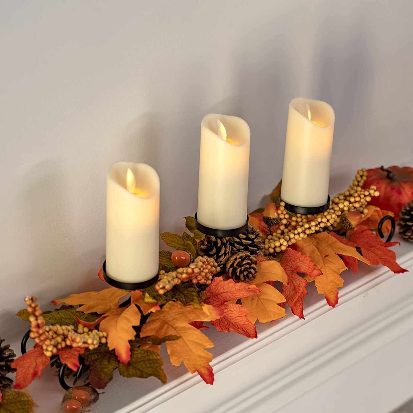Ornativity Maple Leaves Candle Holder - Thanksgiving Fall Harvest Themed Candleholder Centerpiece Decorations with Pinecones and Acorns