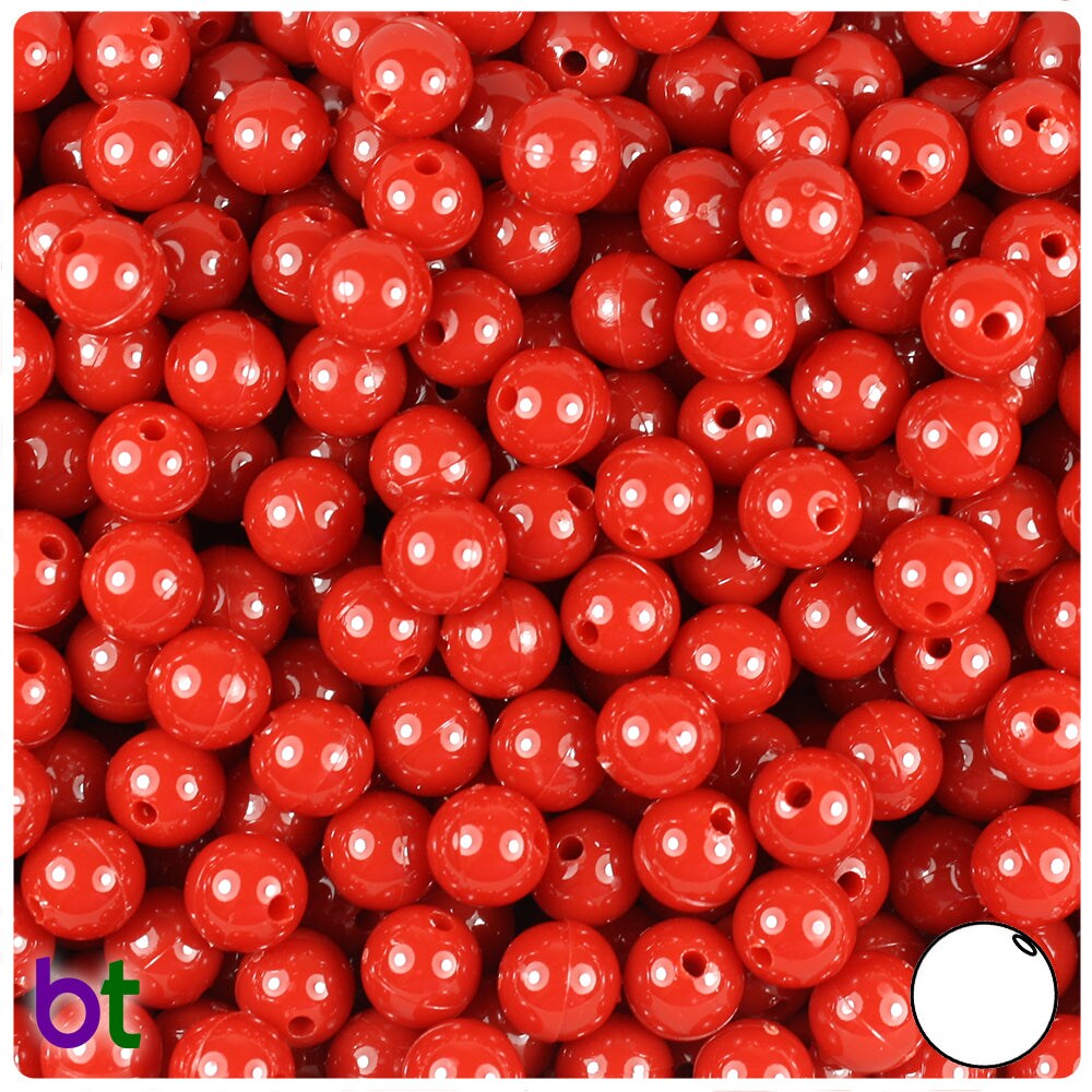 BeadTin Red Opaque 8mm Round Plastic Craft Beads (300pcs)