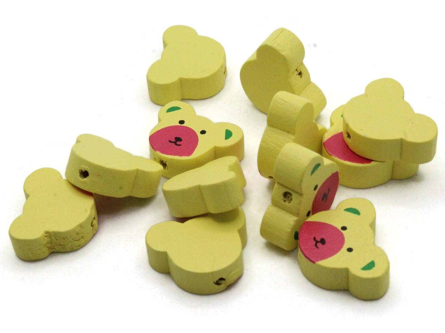 12 15mm Yellow and Pink Wooden Teddy Bear Beads