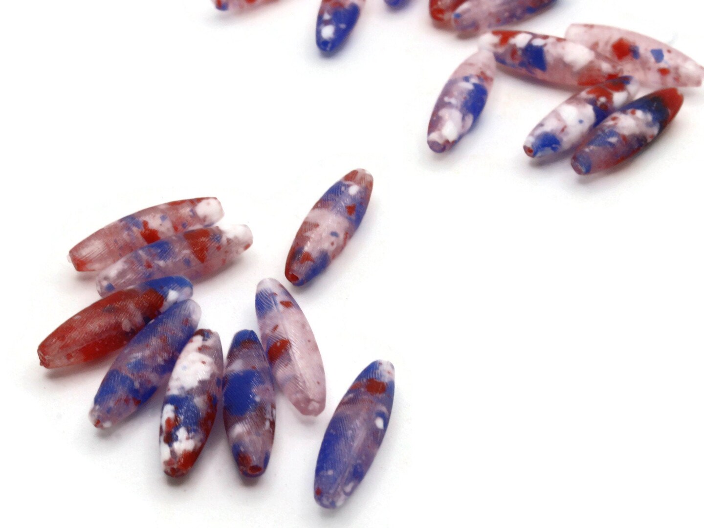 20 19mm Red White and Blue Vintage Plastic Tube Beads