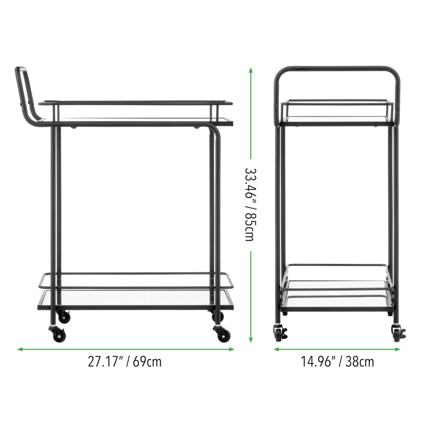 mDesign Metal Rolling Food and Beverage Bar Cart with Glass Shelves ...