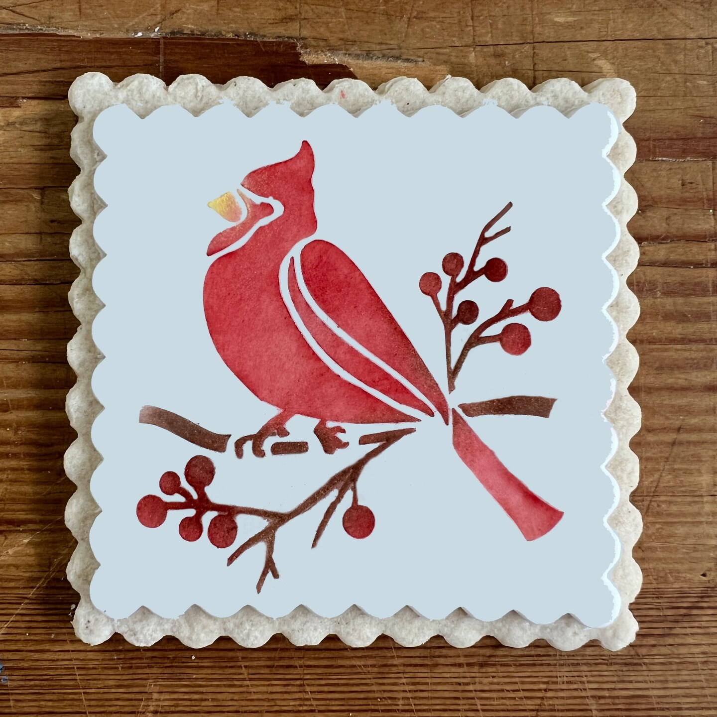 Cardinals on Branch Cookie &#x26; Craft Stencil | CM187 by Designer Stencils | Cookie Decorating Tools | Baking Stencils for Royal Icing, Airbrush, Dusting Powder | Craft Stencils for Canvas, Paper, Wood | Reusable Food Grade Stencil