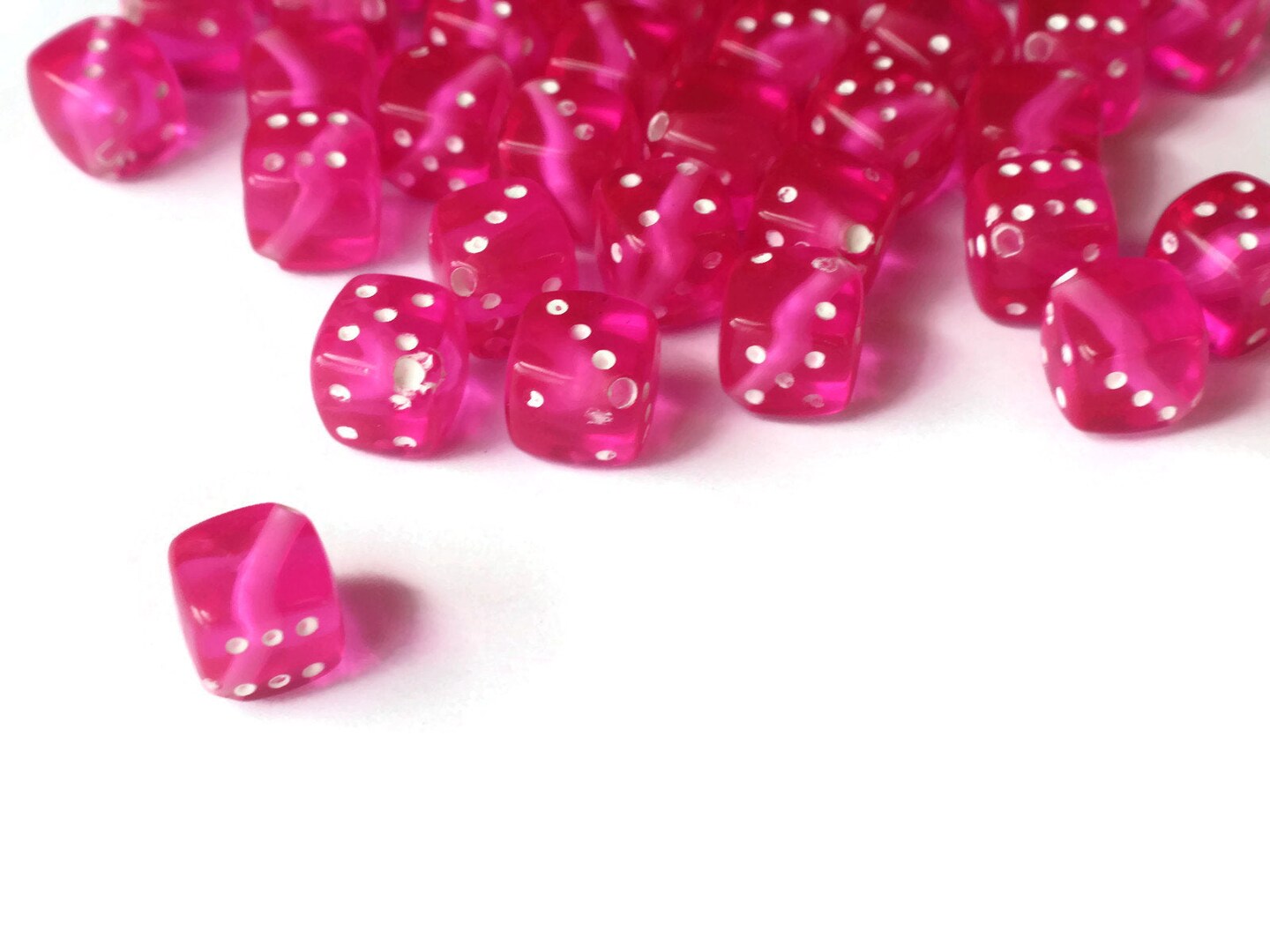 50 8mm Bright Pink Plastic Dice Beads