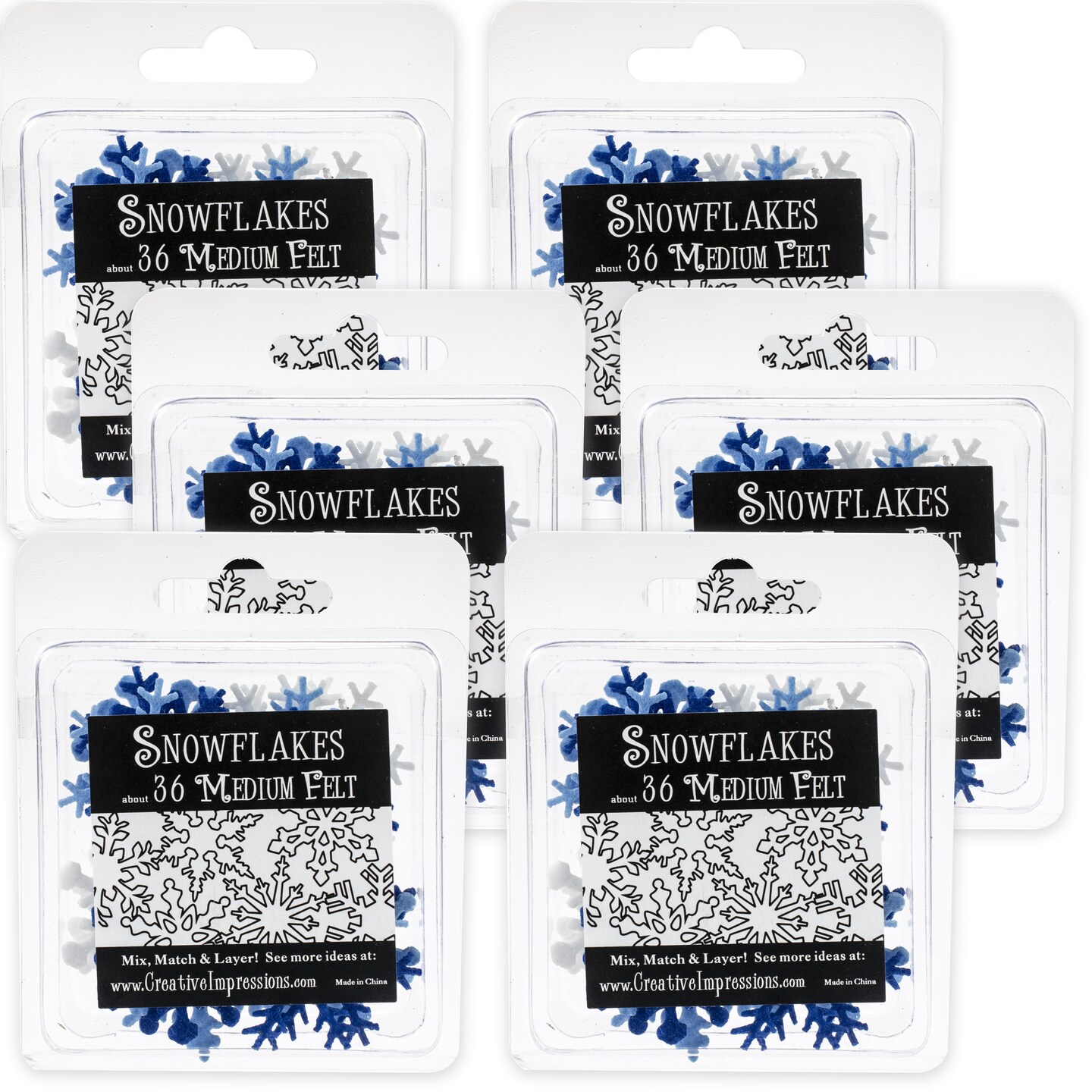 Multipack of 6 - Medium Felt Snowflakes 1.25&#x22; 36/Pkg-Winter