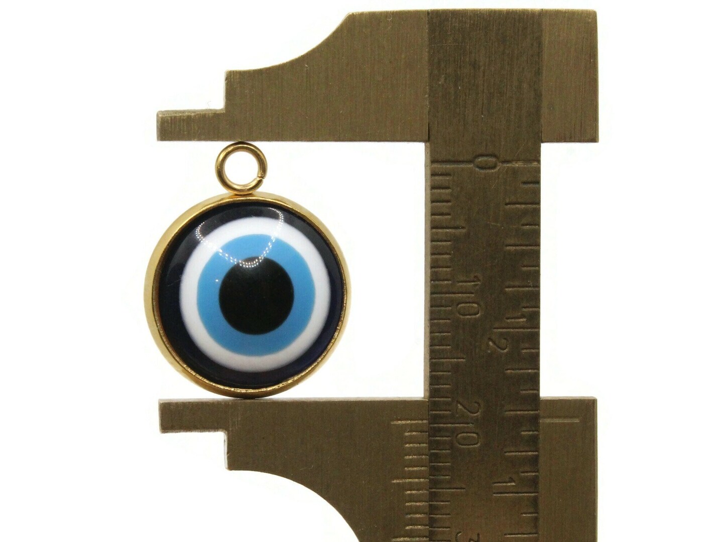 2 19.5mm Evil Eye Resin and Gold Tone 304 Stainless Steel Pendants