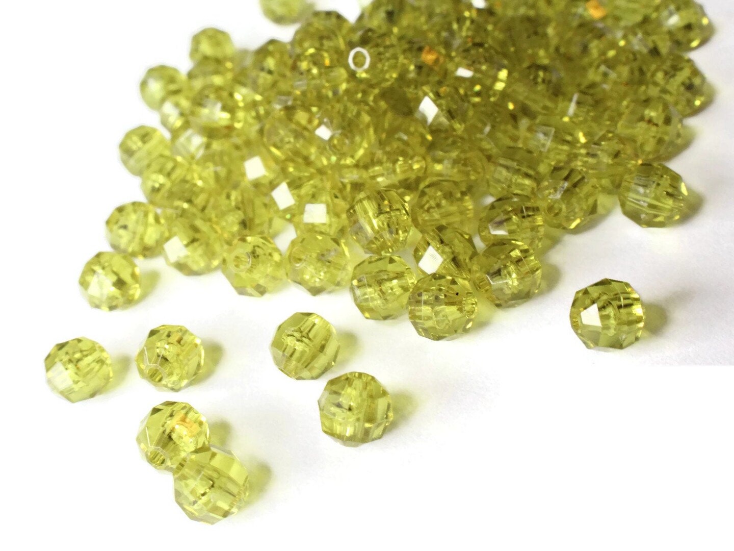 100 6mm Green Faceted Round Beads Small Olive Green Beads Vintage Plastic Beads