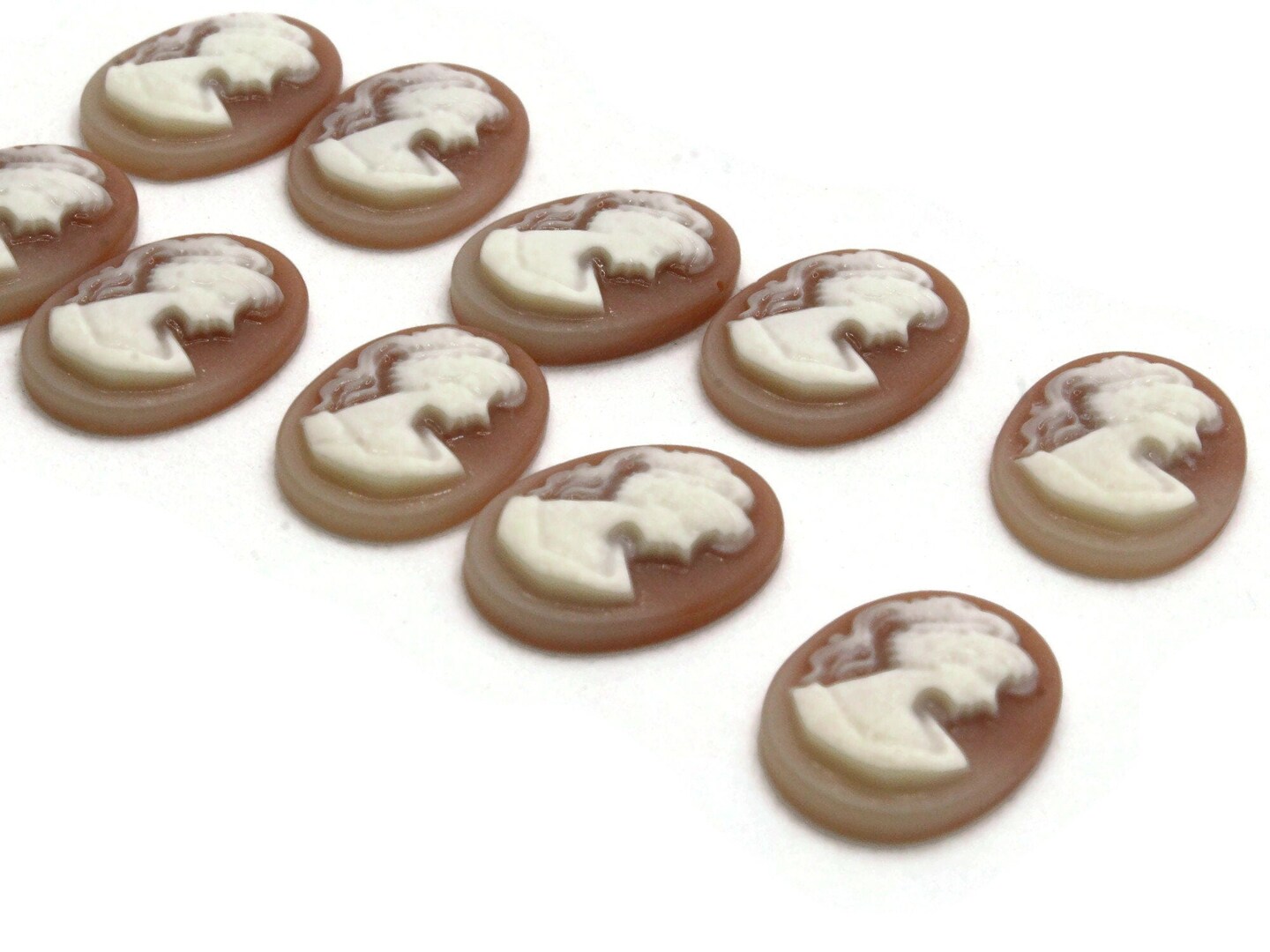 10 18mm x 13mm Two Tone Pink Resin Greek Womans Face Cameo Cabochons