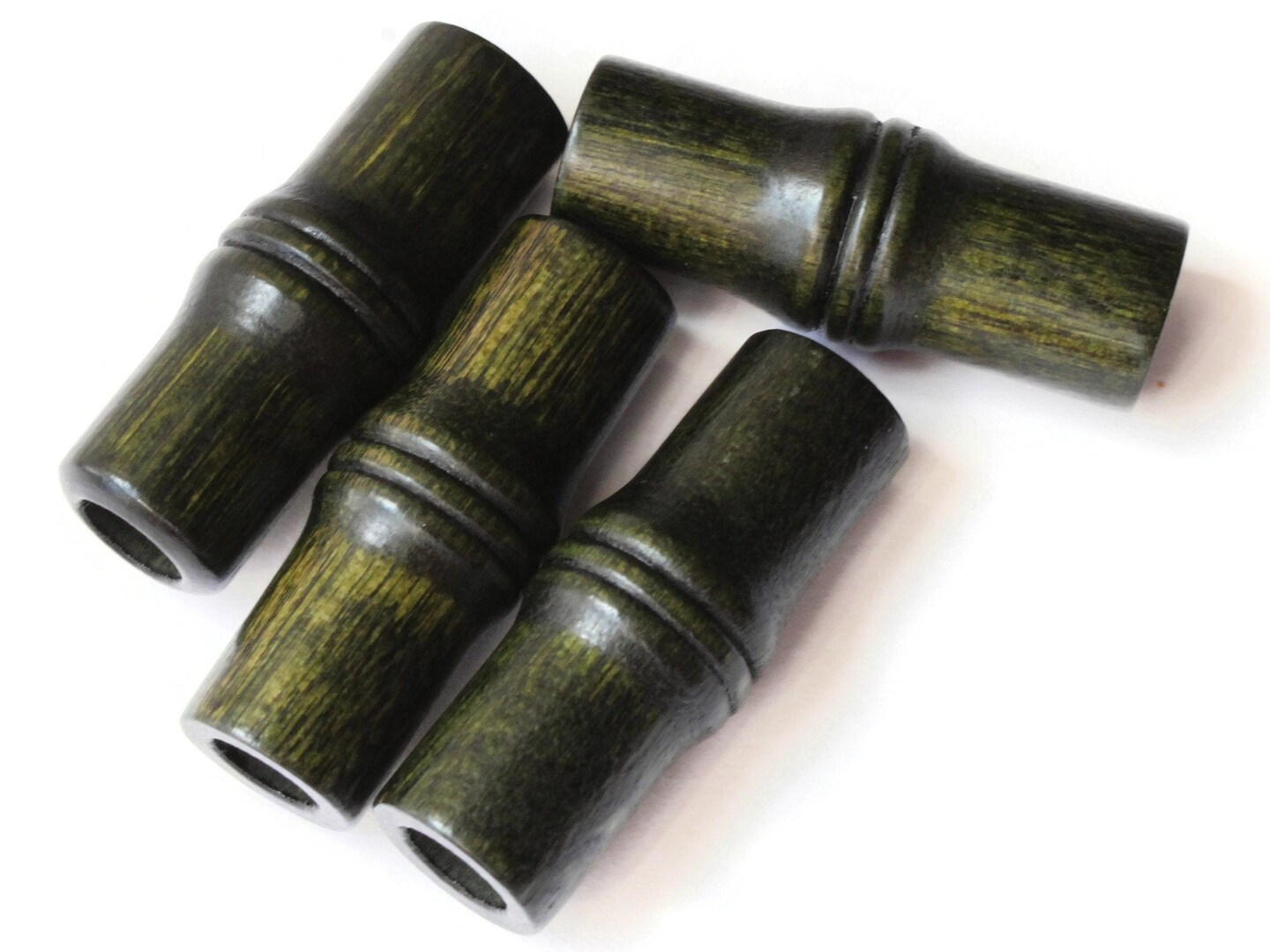4 40mm Green Vintage Wood Tube Beads Large Hole Wooden Beads bC3