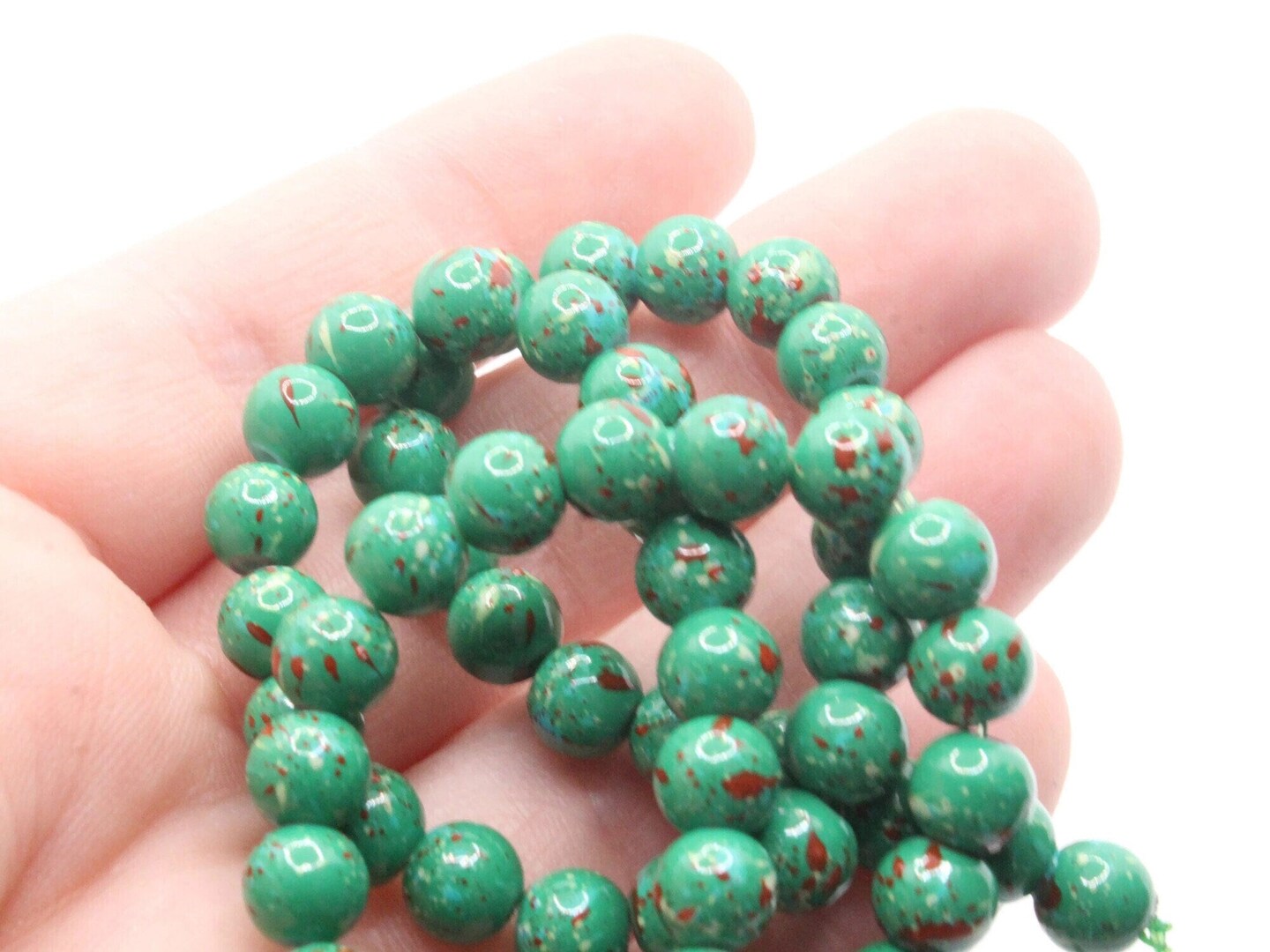 68 6mm Green and Red Splatter Paint Round Glass Beads