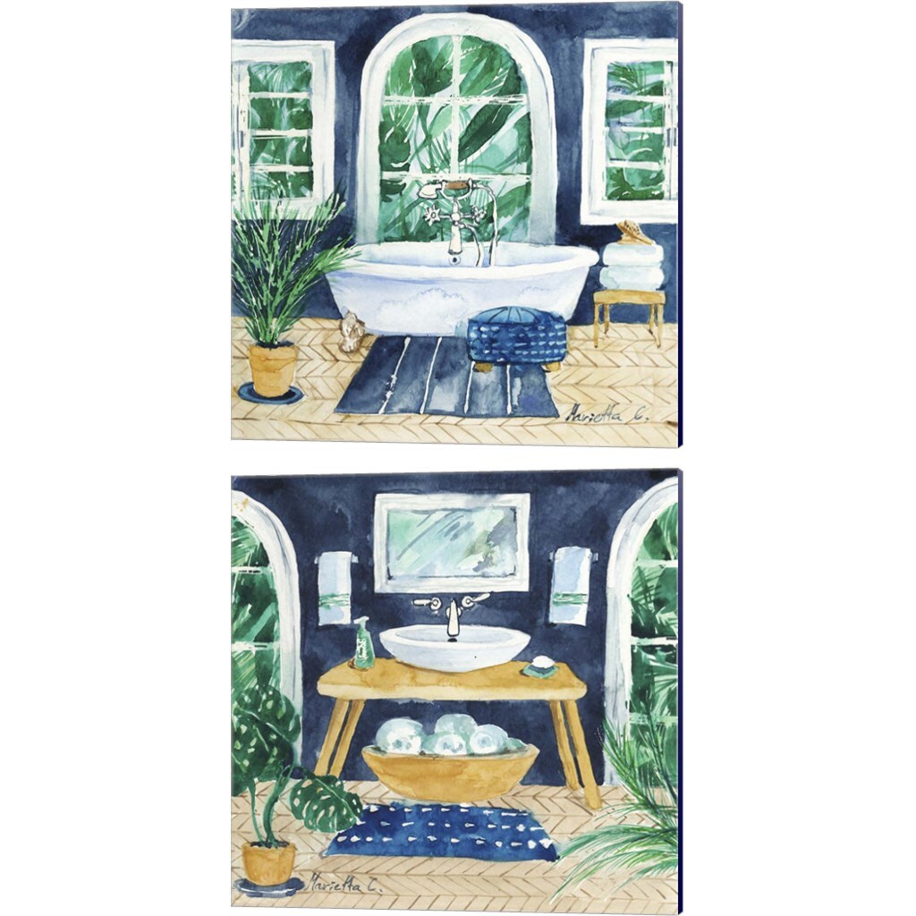 Tropical Bathroom by Marietta Cohen 14" x 14" Canvas Wall Art (Set of 2)