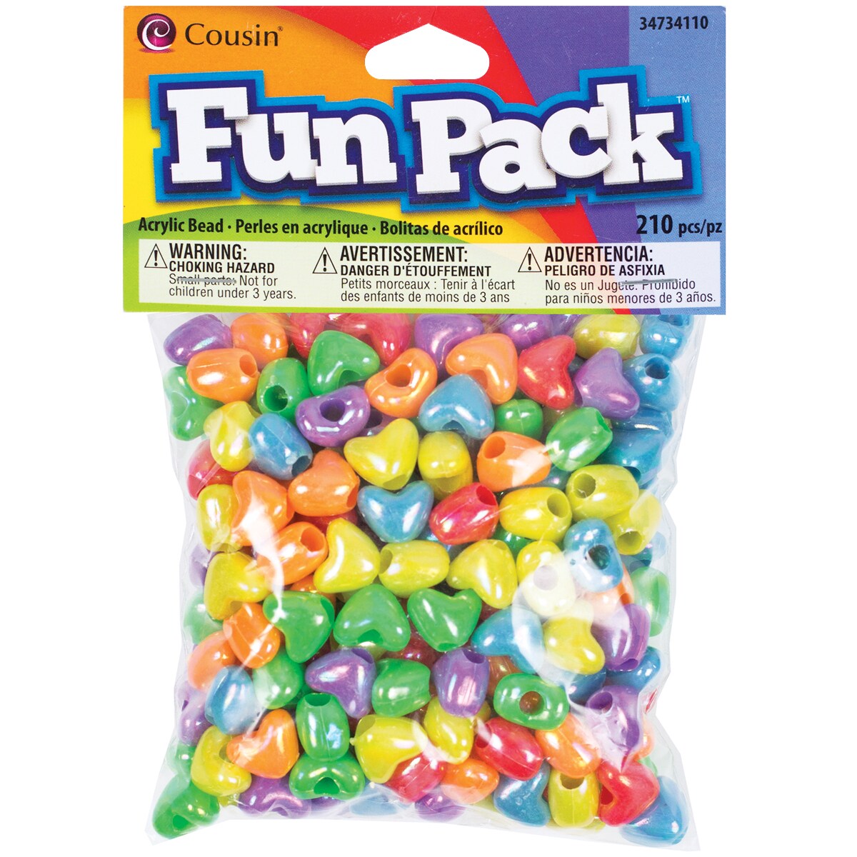 Cousin Fun Pack Acrylic Heart Beads 210/Pkg-Assorted Colors