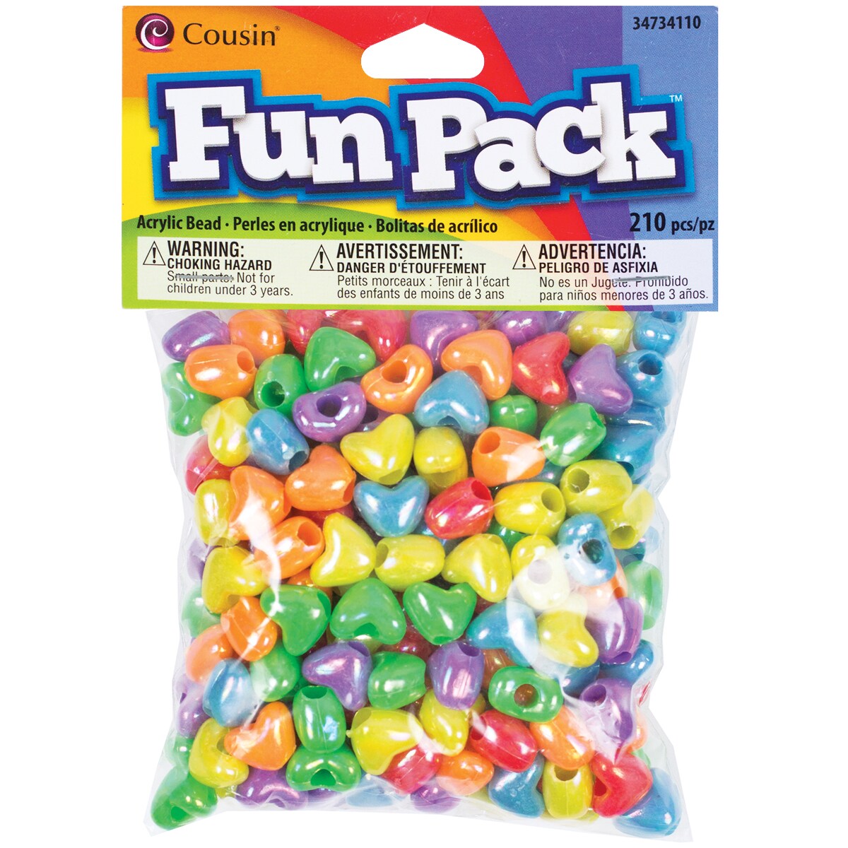 CousinDIY Fun Pack Acrylic Heart Beads 210/Pkg-Assorted Colors