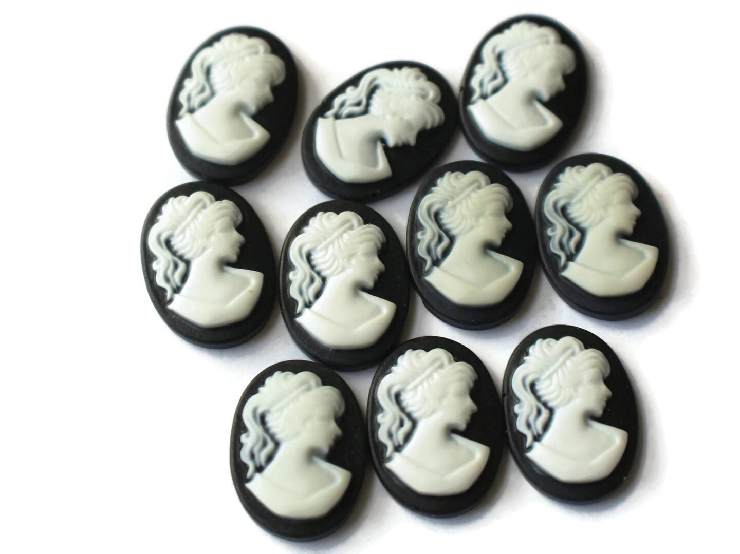 10 18mm x 13mm Black Resin Cameo Cabochons - Greek Style Cameo