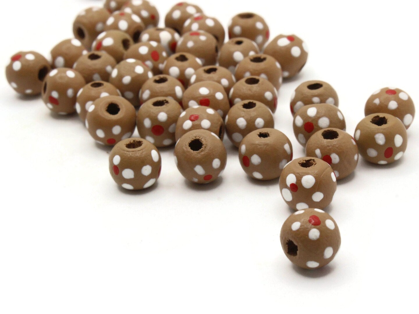 40 10mm Flower Pattern Khaki Brown Round Wood Beads