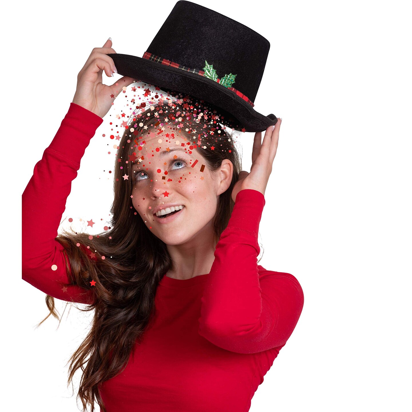 Ornativity Snowman Hat Tree Topper - Snow Man Top Hat Christmas Tree Top Decorations With Plaid Red Ribbon And Mistletoe Holly And Berry