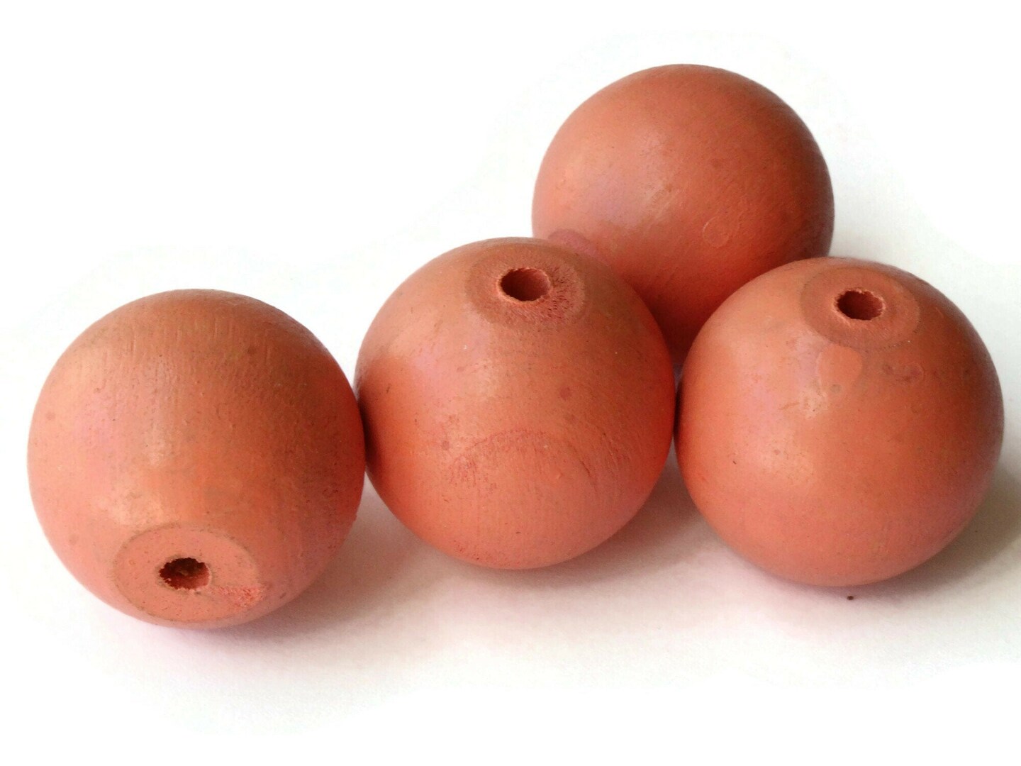 4 32mm Round Pink Beads Vintage Wood Beads