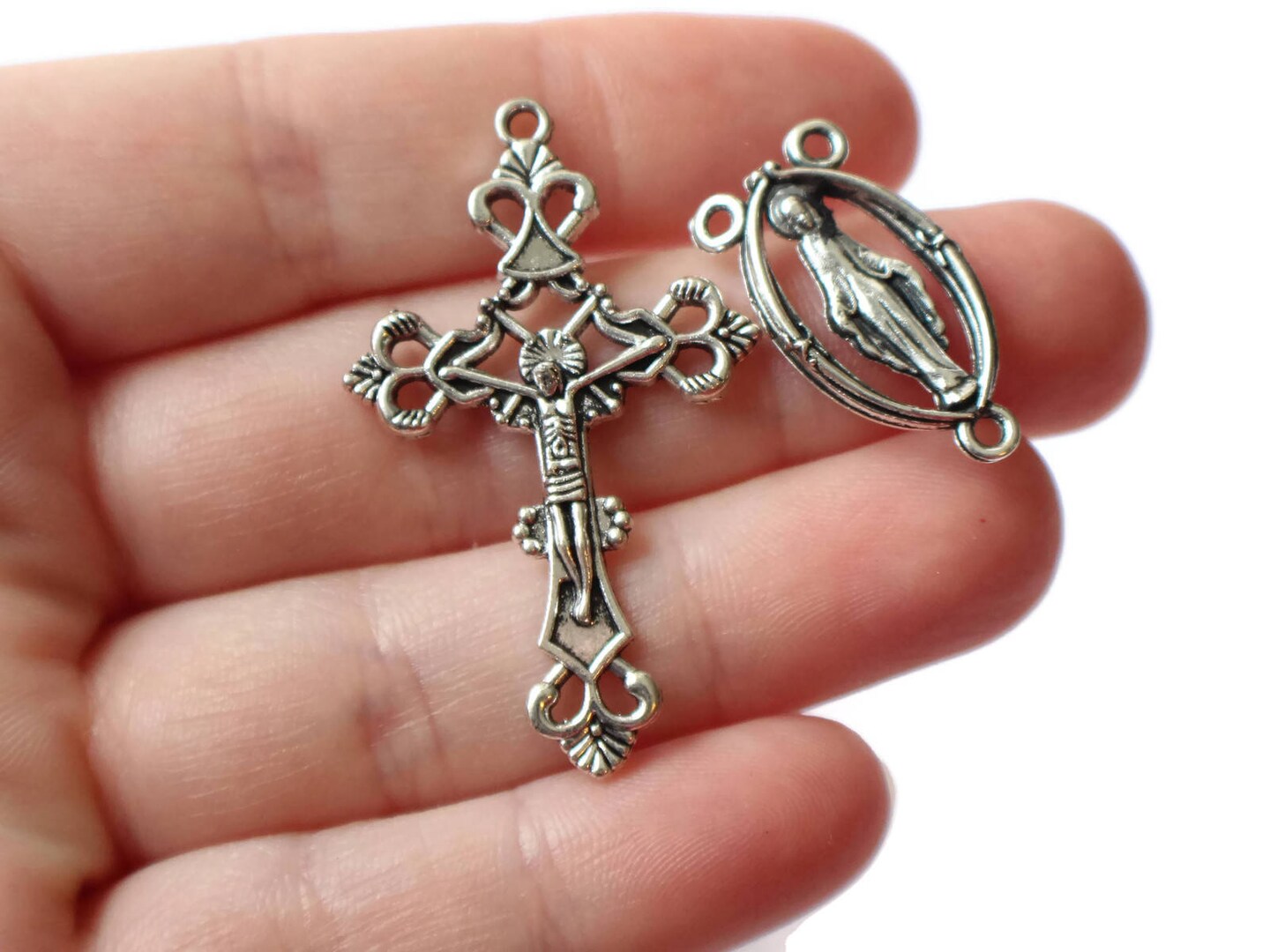 Rosary Crucifix and Centerpiece - Catholic Pendant and Link Set