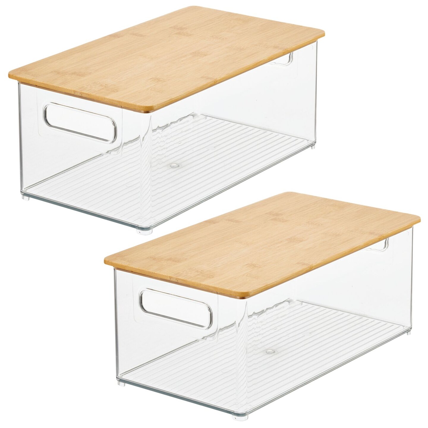 mDesign Plastic Kitchen Storage Box - Bamboo Lid, Handles