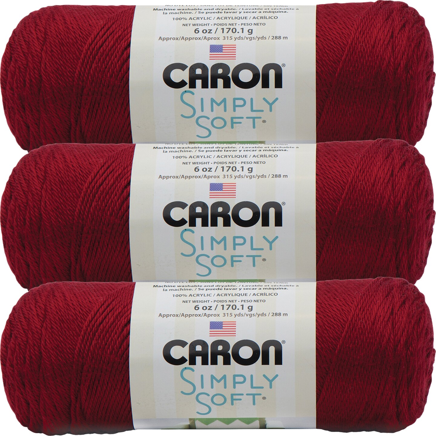 Caron Simply Soft Autumn Red Yarn  3 Pack of 170g/6oz  Acrylic  4 Medium (Worsted) - 315 Yards  Knitting/Crochet