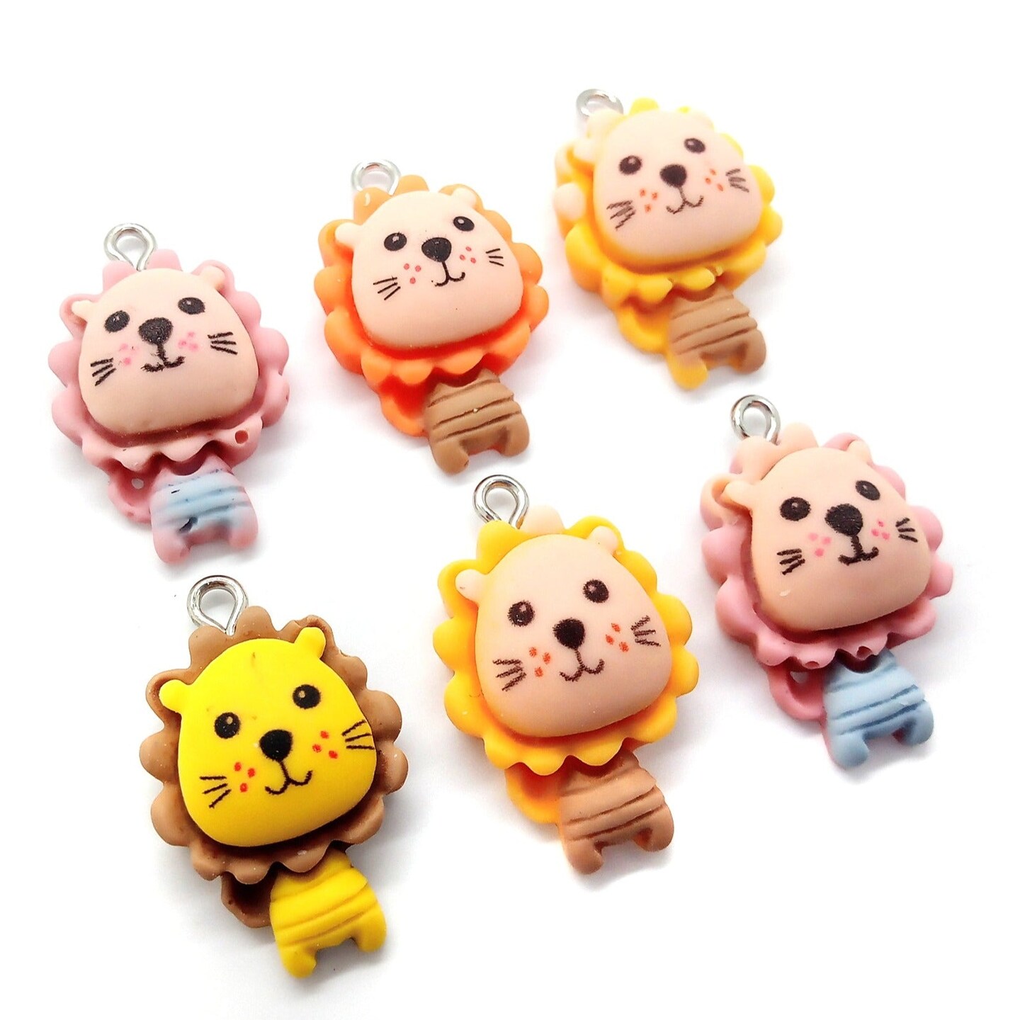Cute Lion Charms, 4 pieces Kawaii Cabochon Pendants, Adorabilities