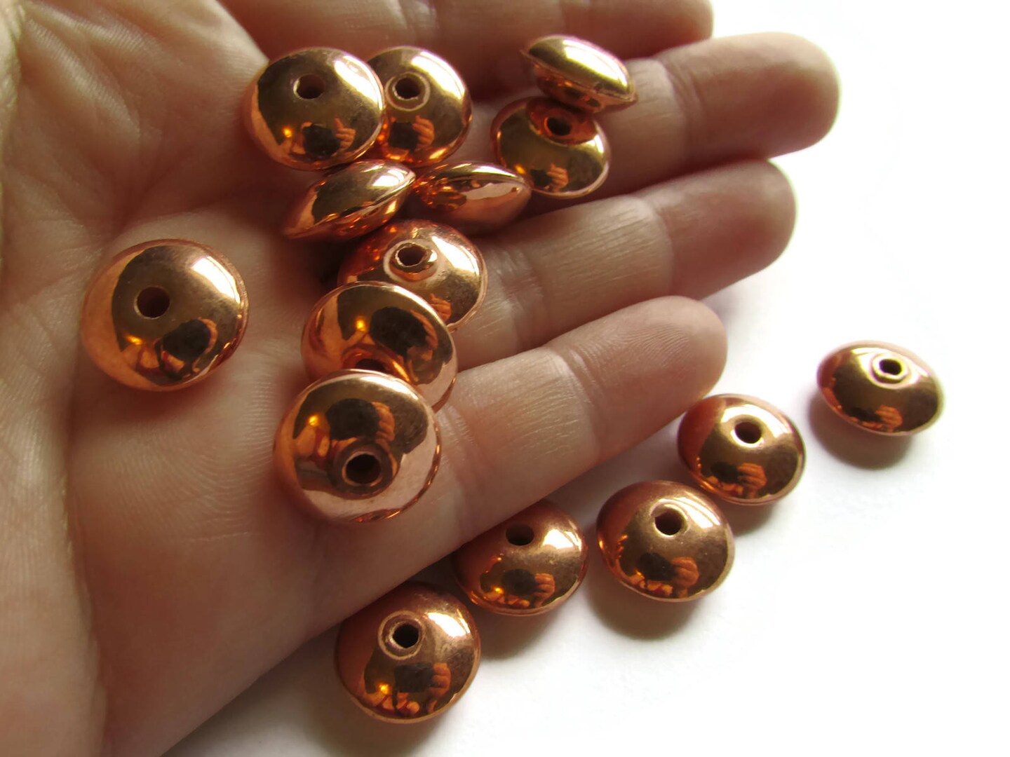 15 14mm Vintage Red Copper Saucer Beads Copper Plated Plastic Beads Loose Abacus Beads