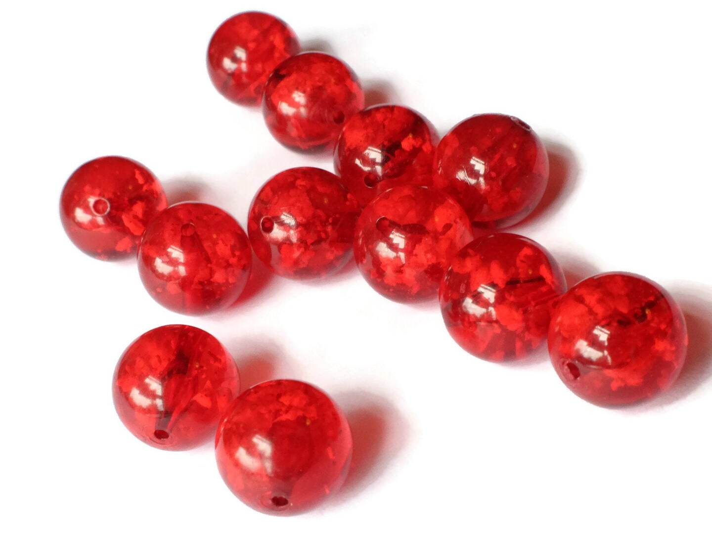 12 16mm Round Red Vintage Lucite Beads Transparent Ball Beads