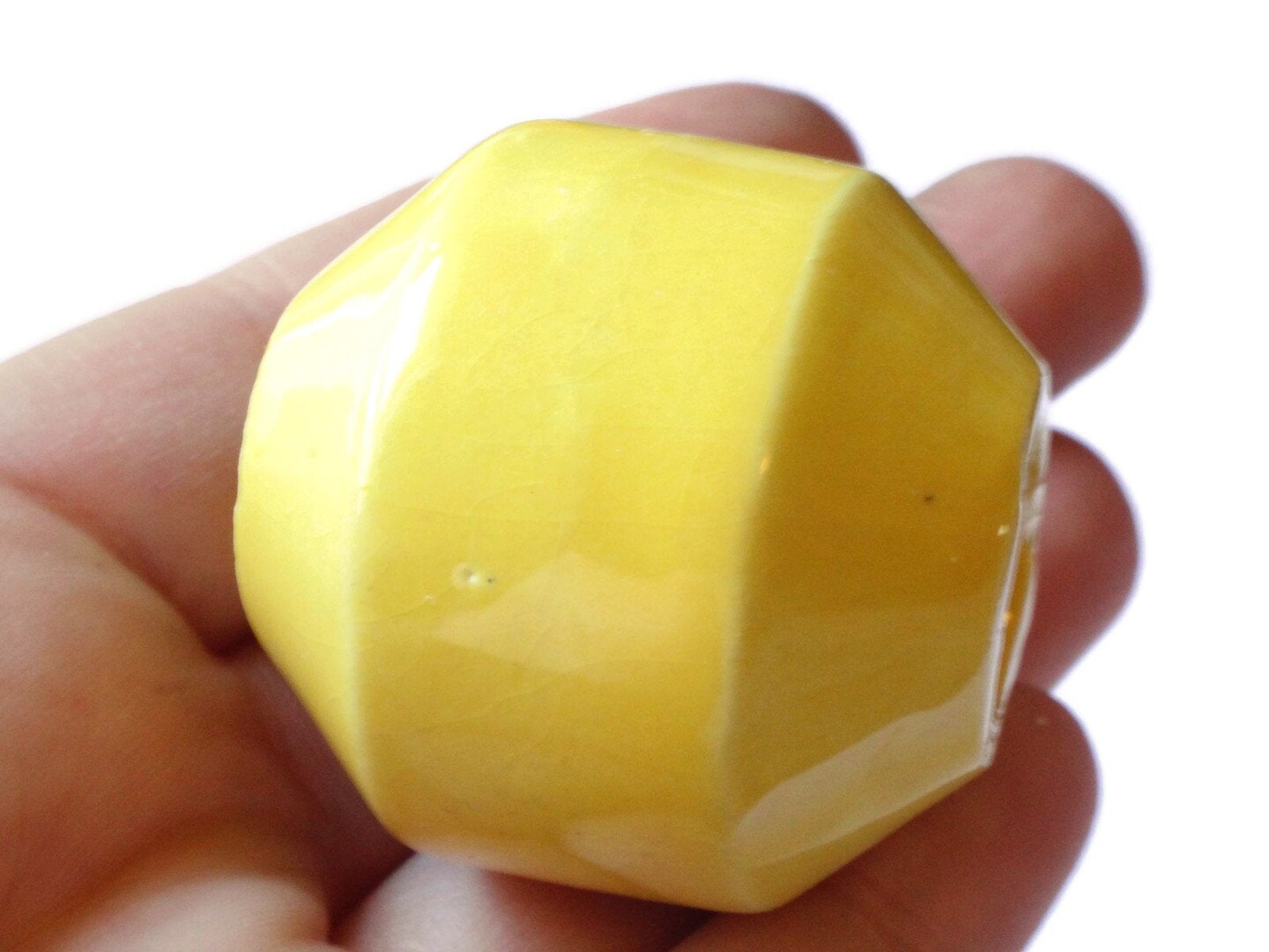 38mm Yellow Banded Round Bead Vintage Macrame Ceramic Porcelain Bead