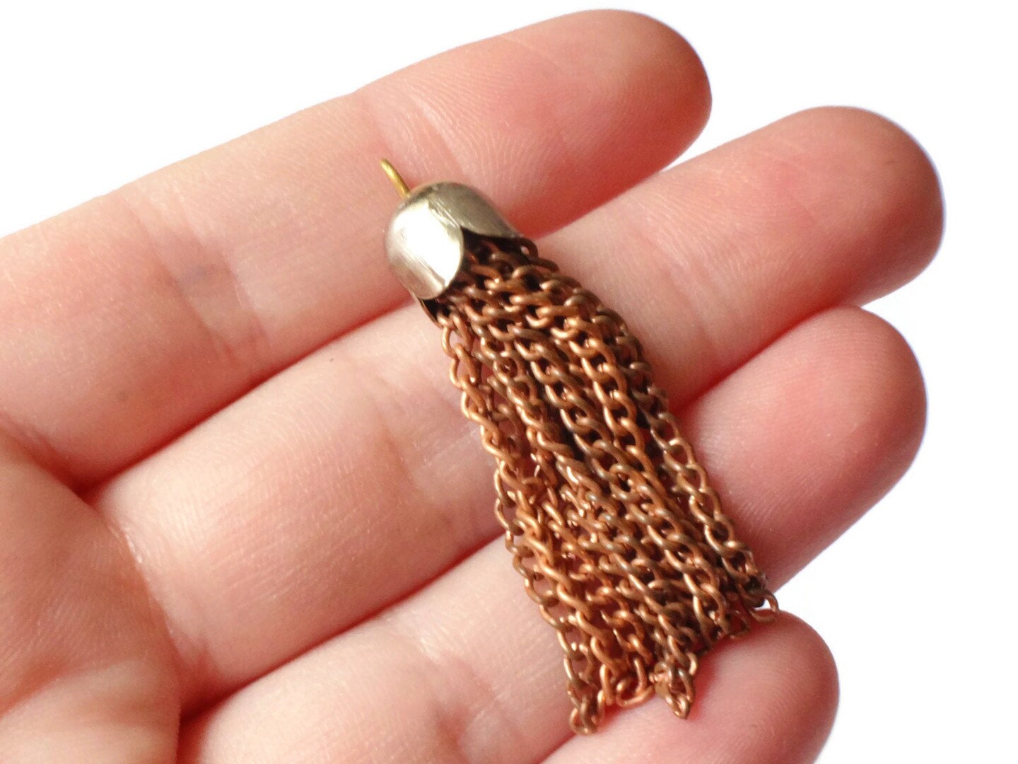 4 Copper and Steel Chain Tassels 1 1/2 inches 12 Strand Tassels