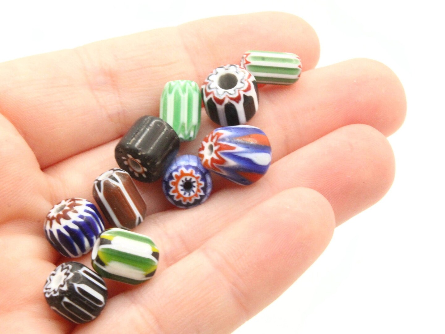 10 Multi-color Mixed Chevron Glass Tube Beads    Rosetta Tube Beads