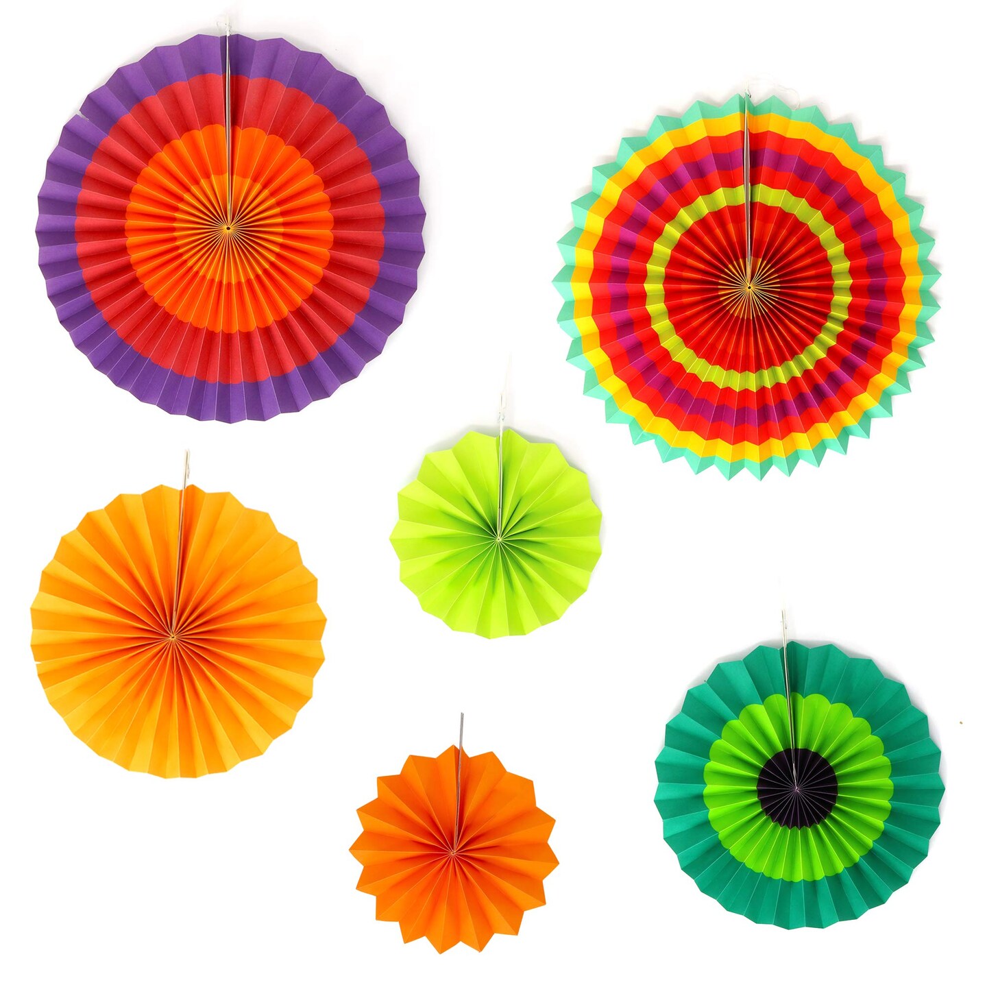 Big Mo's Toys Paper Fans Green Yellow And Orange Mexican Fiesta Party Decorations Supplies Paper Fan Rosettes