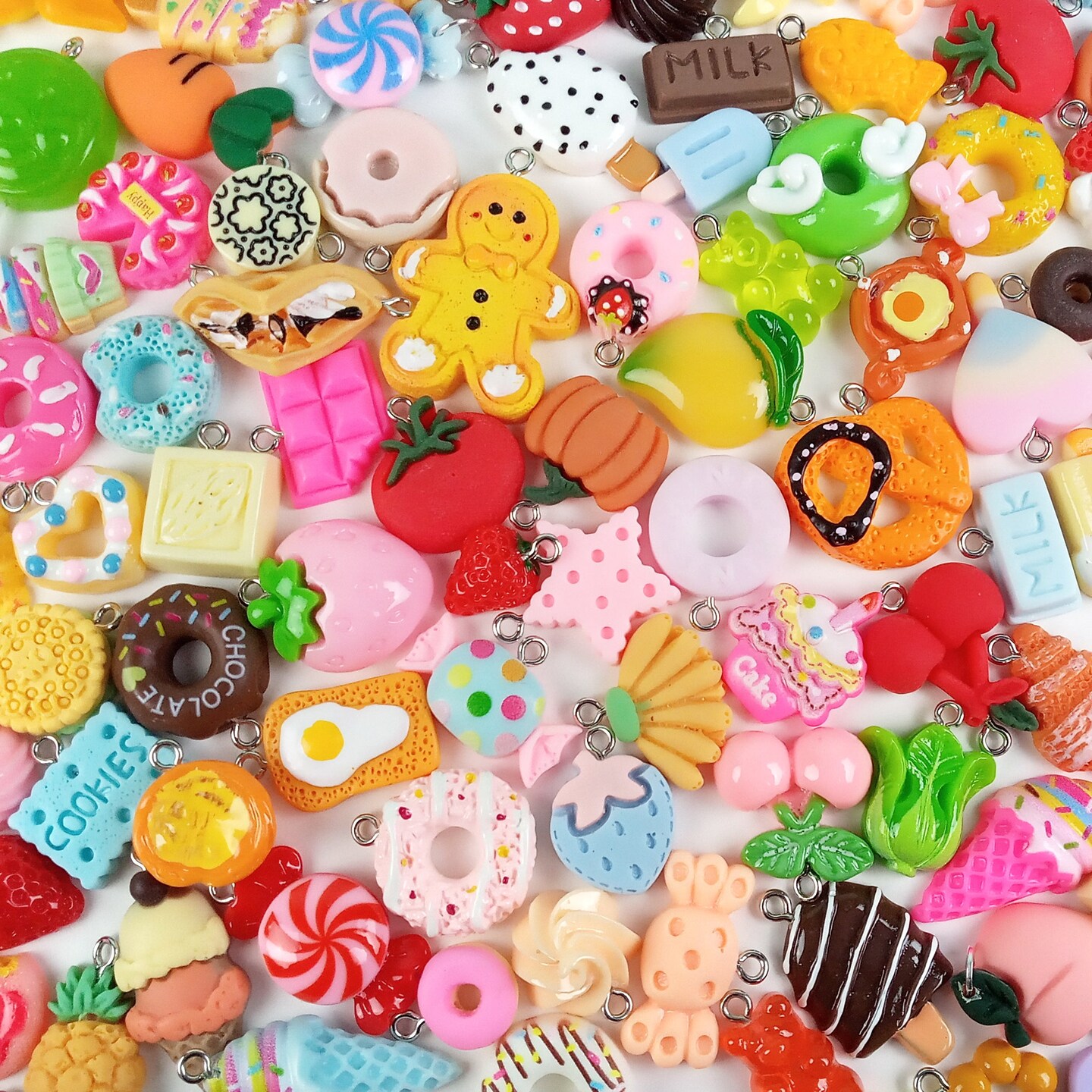 Mixed Food Charms, Kawaii Resin Cabochon Candy &#x26; Fruit Grab Bag, 25 pieces, Adorabilities