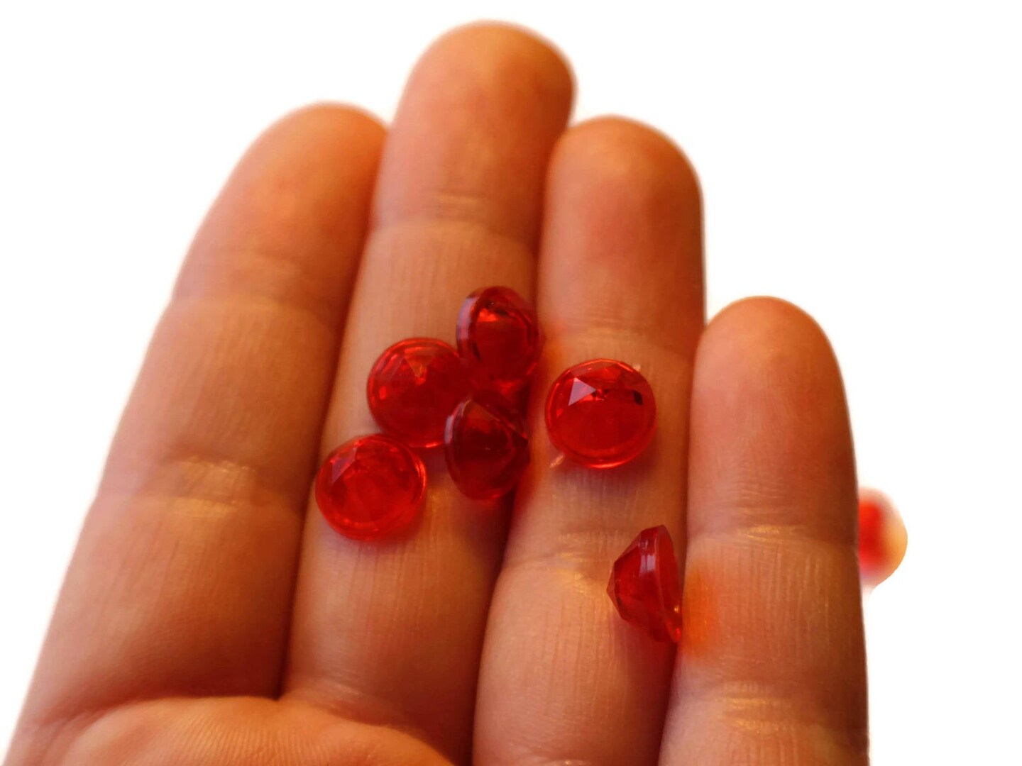 40 9mm Round Red Faceted Vintage Plastic Cabochons Hollow Back Dome Cabochons