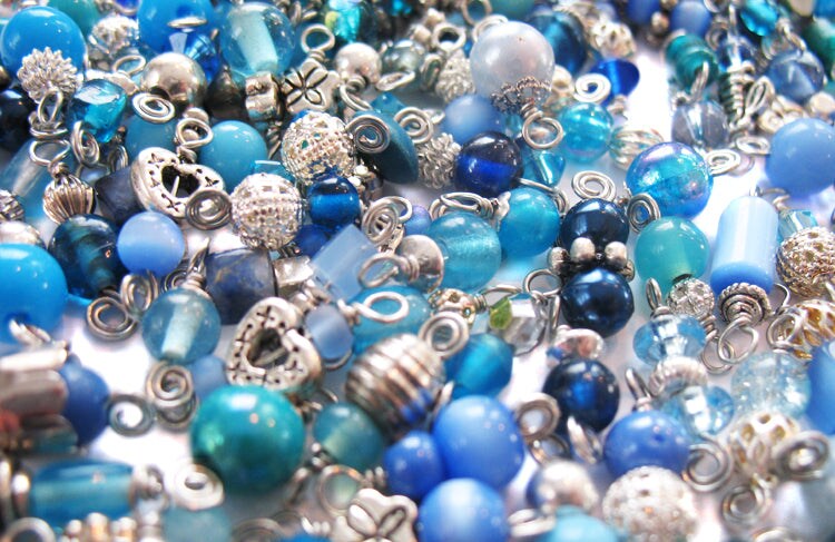 Blue Bead Charms Grab Bag - Bulk Glass & Acrylic Dangle Charms