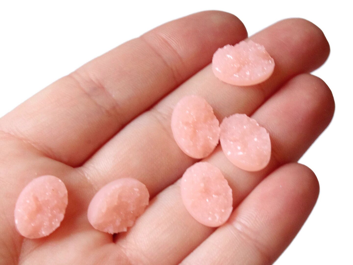20 14x10mm Pink Oval Faux Druzy Cabochons Resin Cabochons