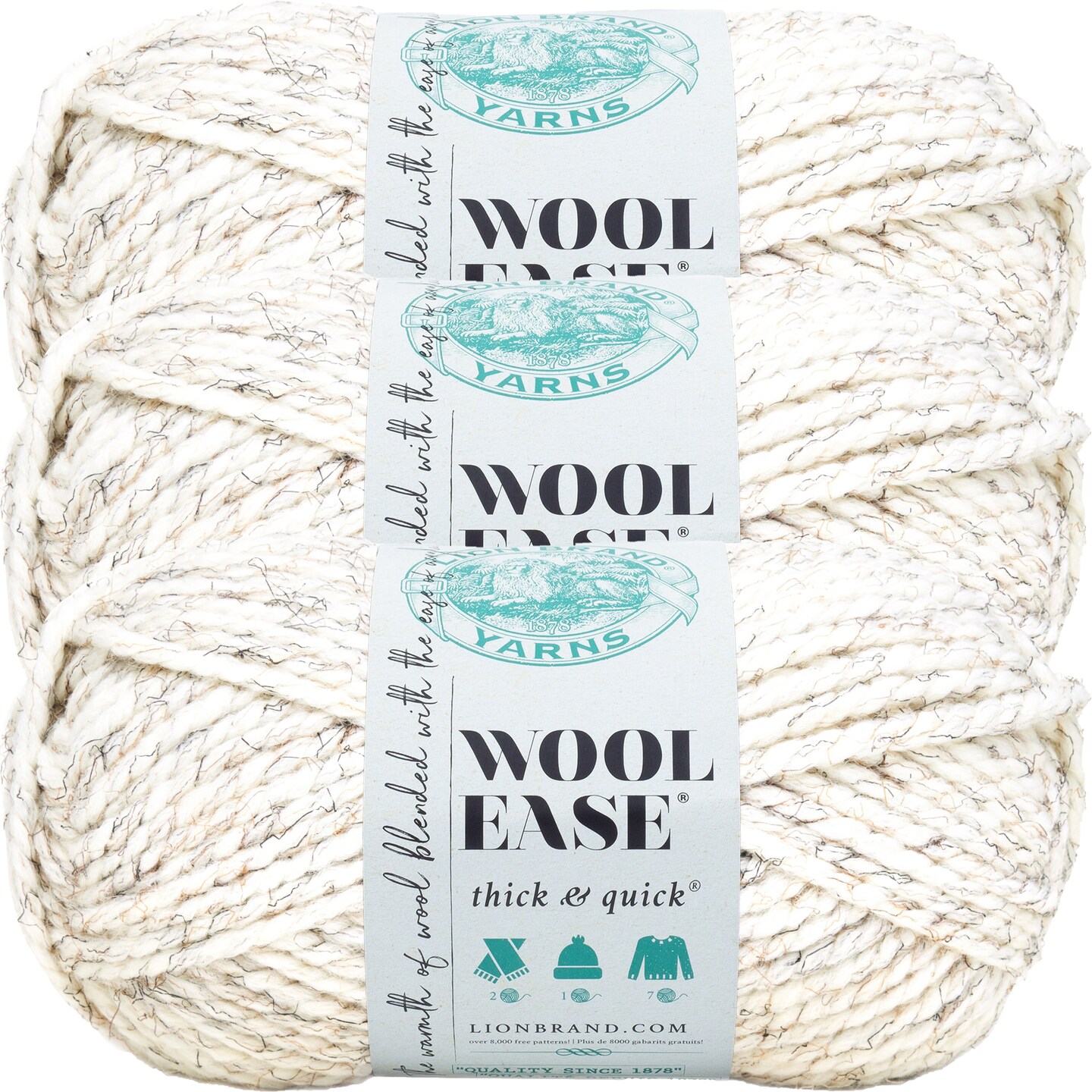 (3 Pack) Lion Brand Wool-Ease Thick &#x26; Quick Yarn - Wheat