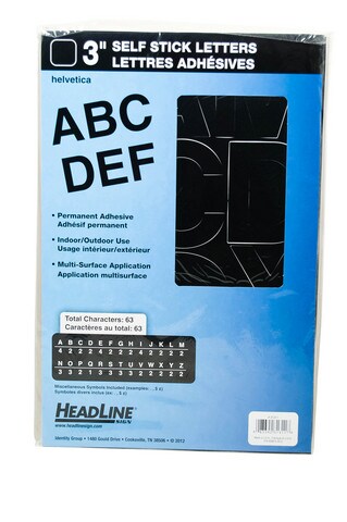 STICK ON VINYL LETTERS HELVETICA 3IN CAPS BLACK