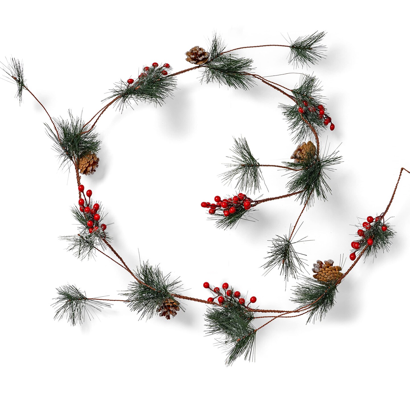Ornativity Pine and Berries Garland - Pine Needles, Pinecone and Berry Rustic Holiday Christmas Tree Natural Garland Decorations &#x2013; 6 Ft