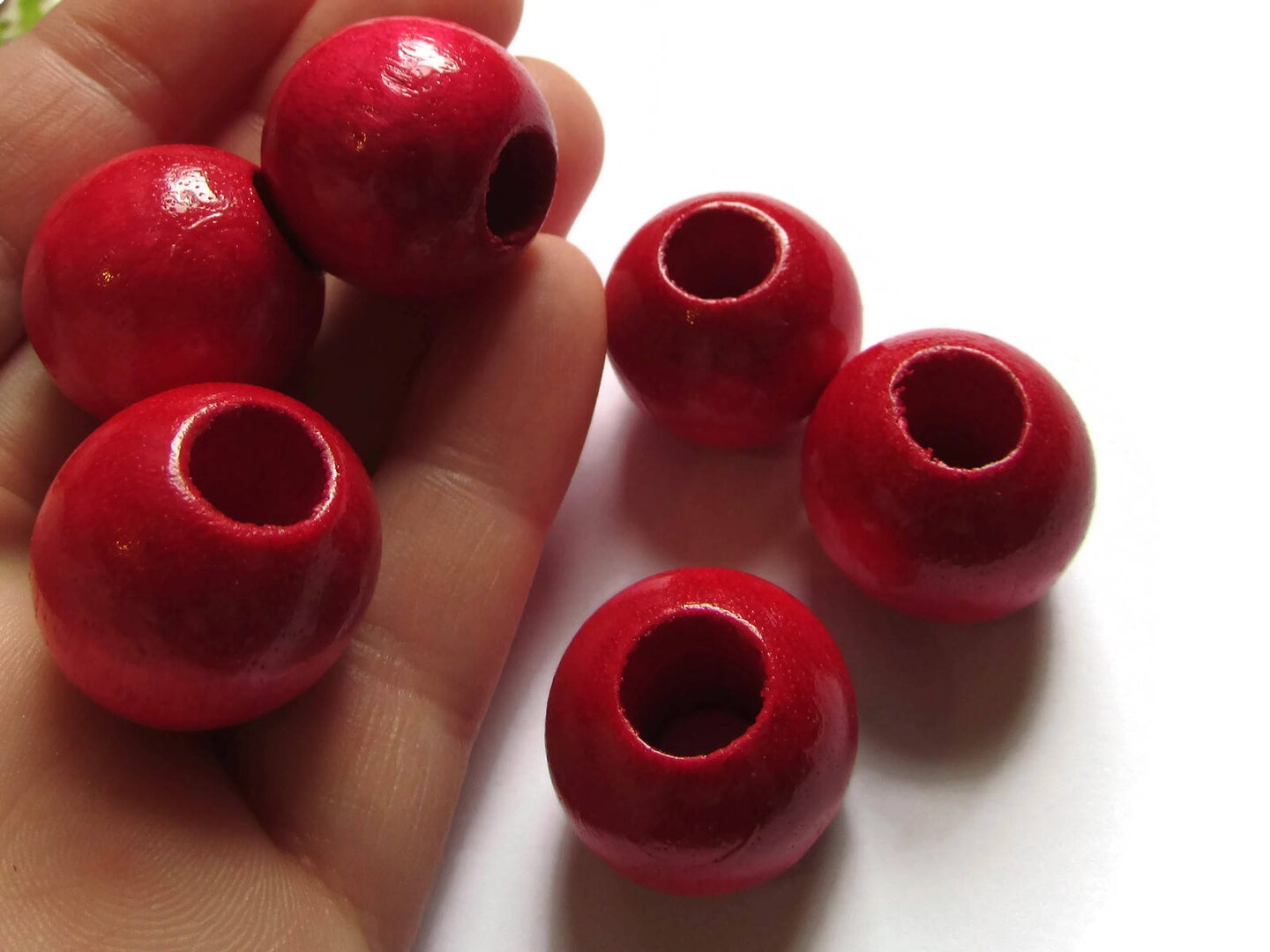 6 21mm x 19mm Red Round Wood Vintage Macrame Beads