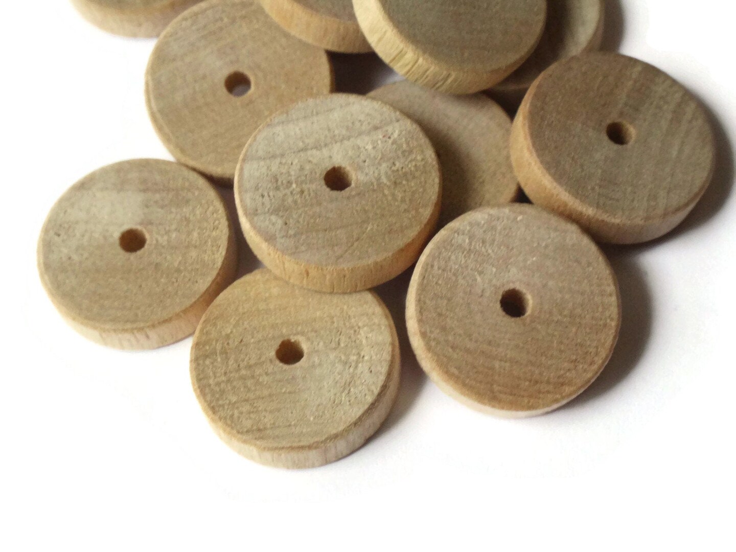 16 19mm Raw Wood Wheel Beads Wooden Disc Beads Light Brown Saucer Beads