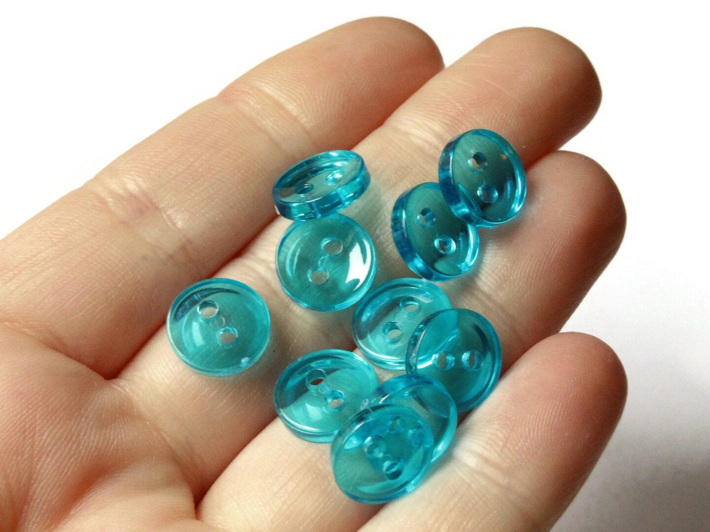 50 11mm Clear Sky Blue Flat Round Plastic Two Hole Buttons