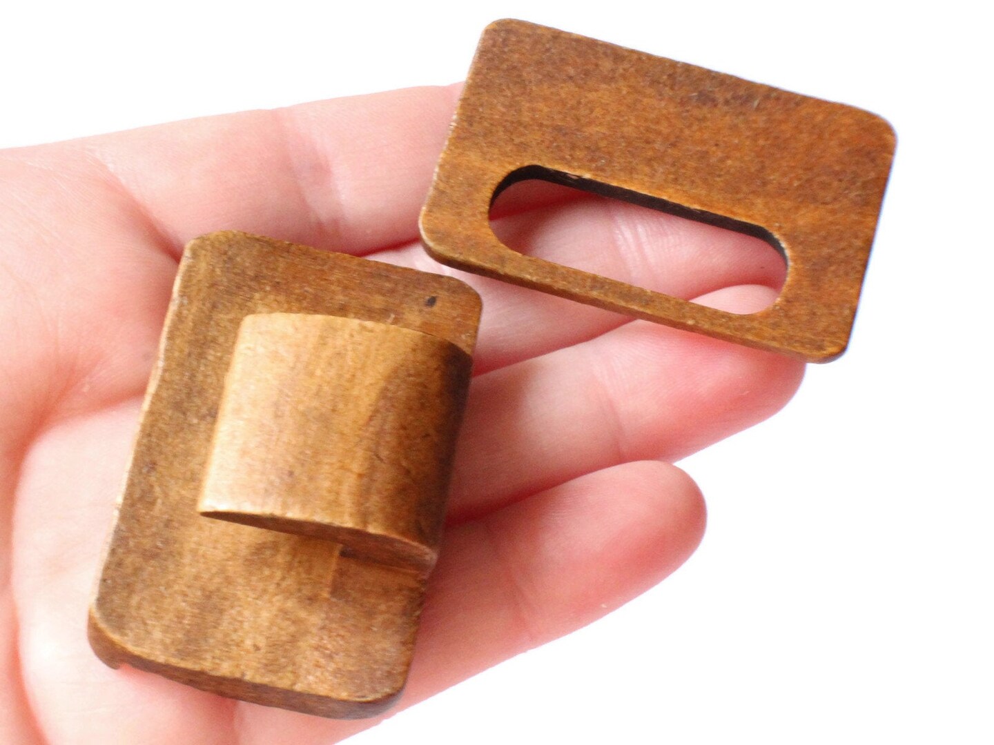 Brown Wood Buckle Clasp - Wooden Multi-strand Necklace Hook and Eye Clasp