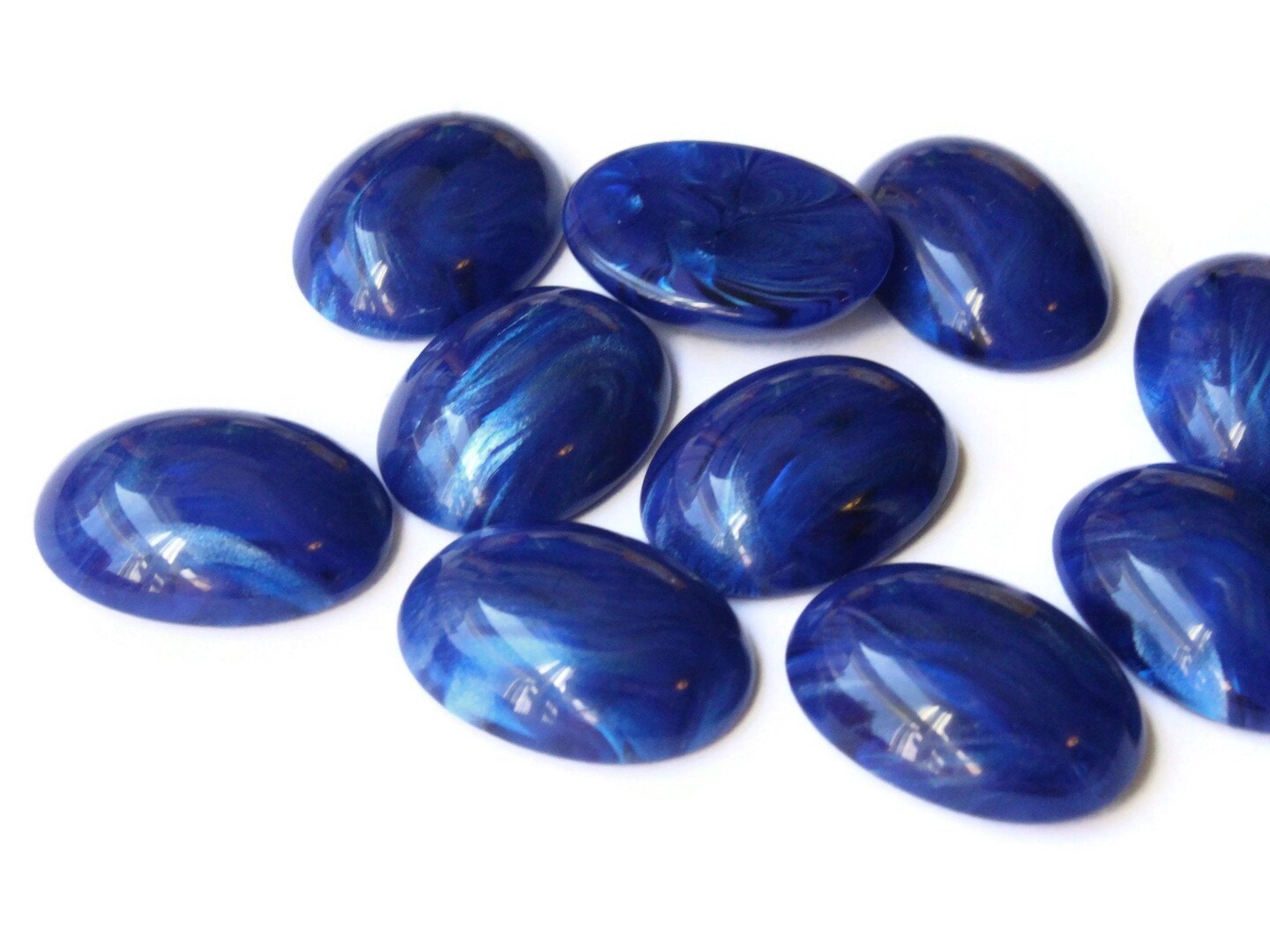 12 19mm x 14mm Blue Swirl Oval Cabochons Vintage Japanese Lucite Cabs Domed Flat Back Cabochons