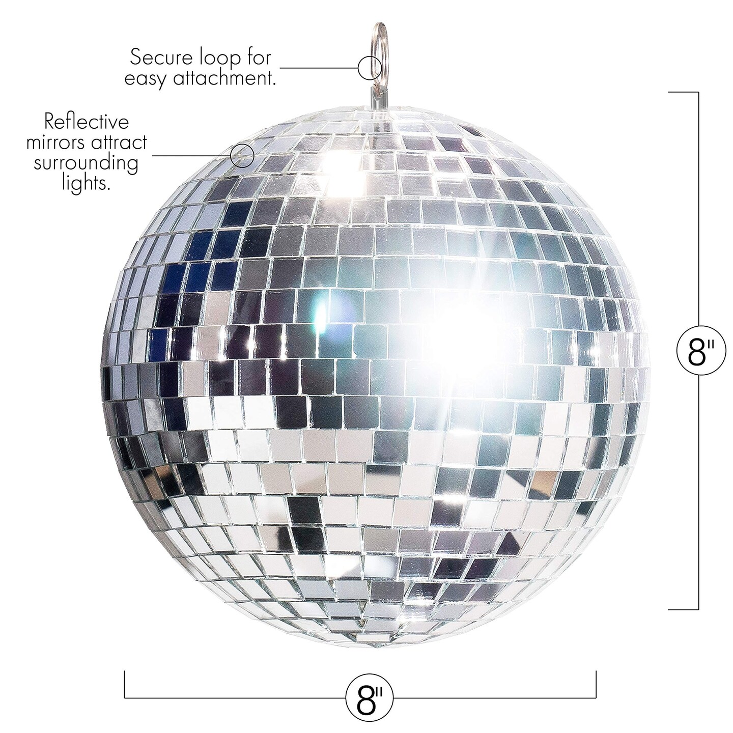 Big Mo&#x27;s Toys Mirror Ball - Silver Hanging Disco Ball Party Decoration Accessories for 70s Parties